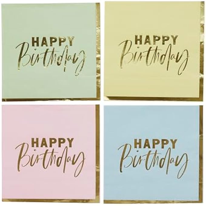 PASTEL 'HAPPY BIRTHDAY' PAPER NAPKINS 165X165MM 16/PACK - Image 1